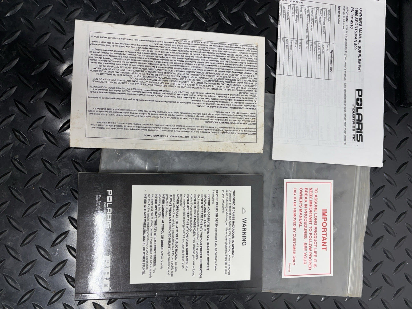 1999 Polaris ATV owners manual Like New Sportsman