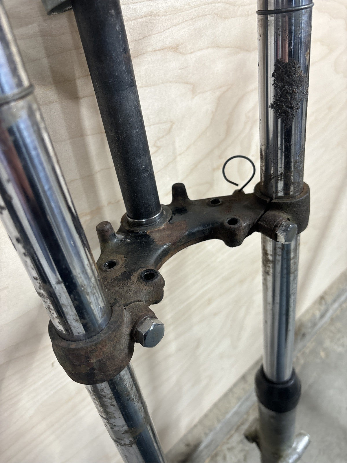 1974 Kawasaki F7 175 Enduro Front Forks Triple Tree Clamps Front End OEM